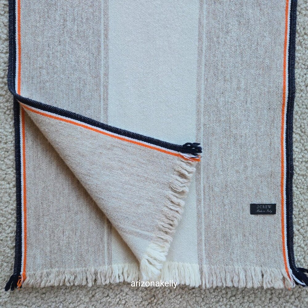 J. Crew Wool Scarf Italy Tan Cream Navy Orange